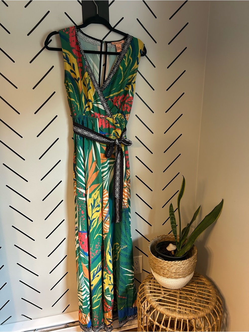 NWT flying tomato tropical vibrant wide leg romper tie waist